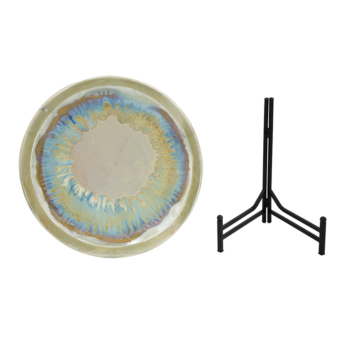 18" Blue and Beige Ceramic Charger with Stand B466294