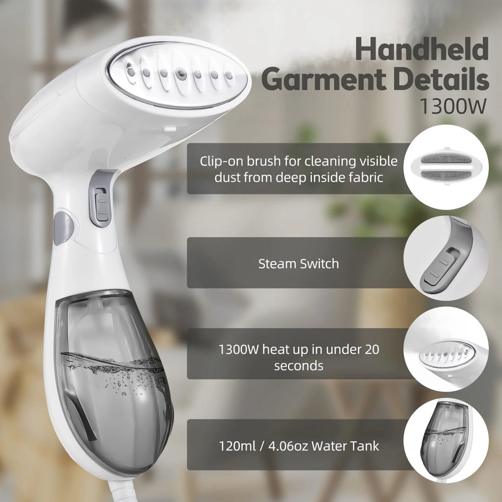 1300W Foldable Handheld Travel Steamer with 120ml Detachable Water U198341