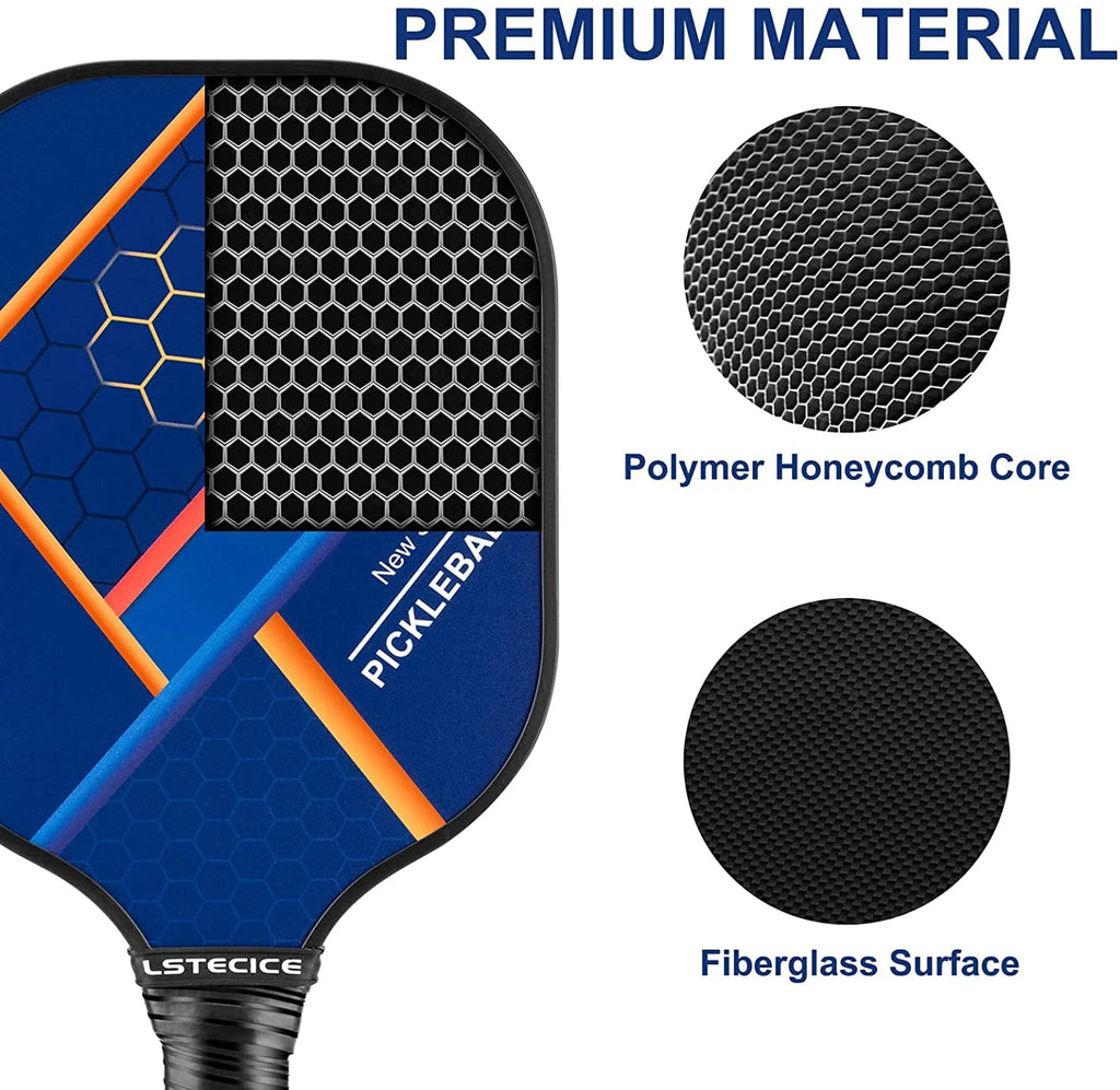 Blue Fiberglass Composite Pickleball Paddle Set of 2 with 4 Balls and Bag T41858