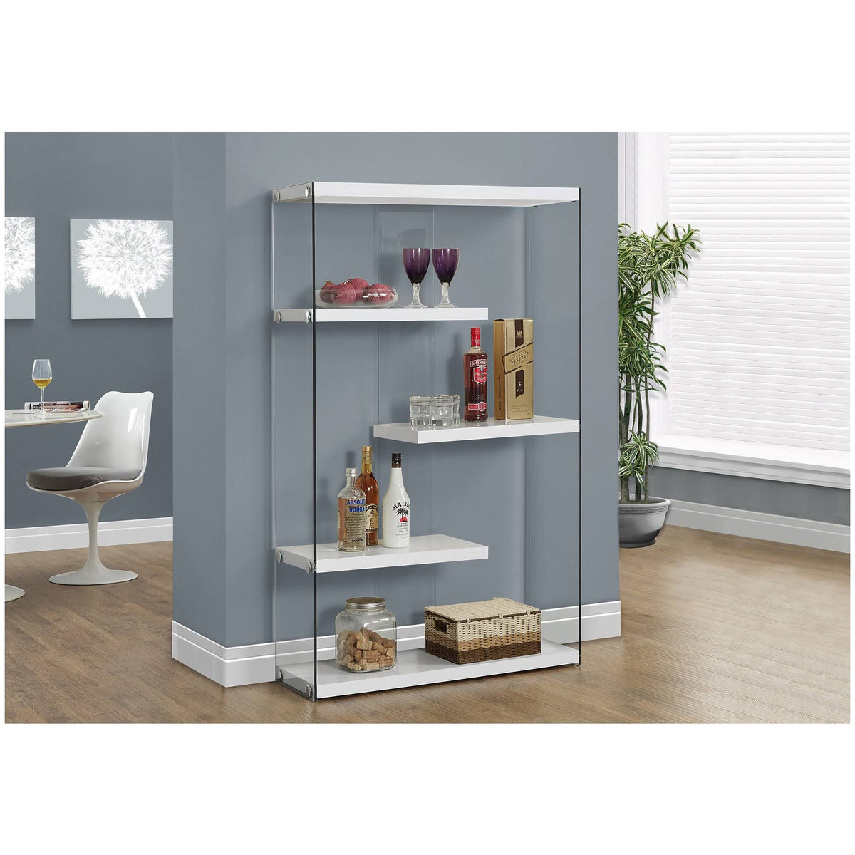 Tempered Glass Bookcase Glossy White D6941