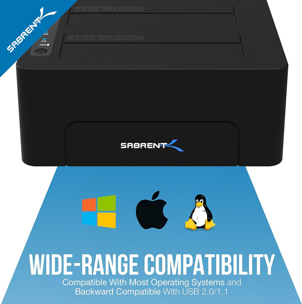 USB 3.0 to SATA Dual Bay External Hard Drive Docking Station for 2.5 or 3.5in HDD SSD with Hard Drive Duplicator Cloner Function 10TB Support Pack of 2 A1260