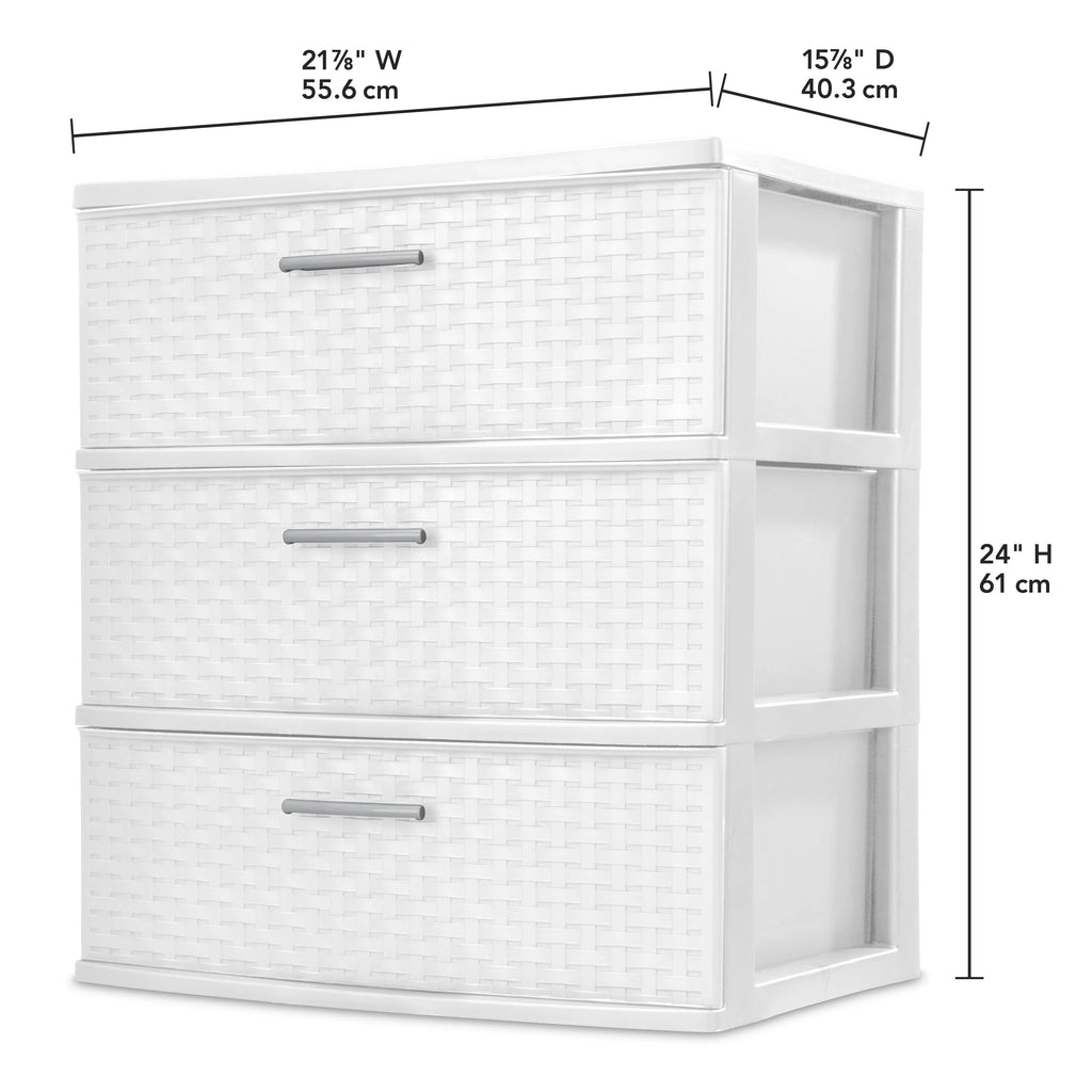 3 Drawer Wide Weave Tower White M3264