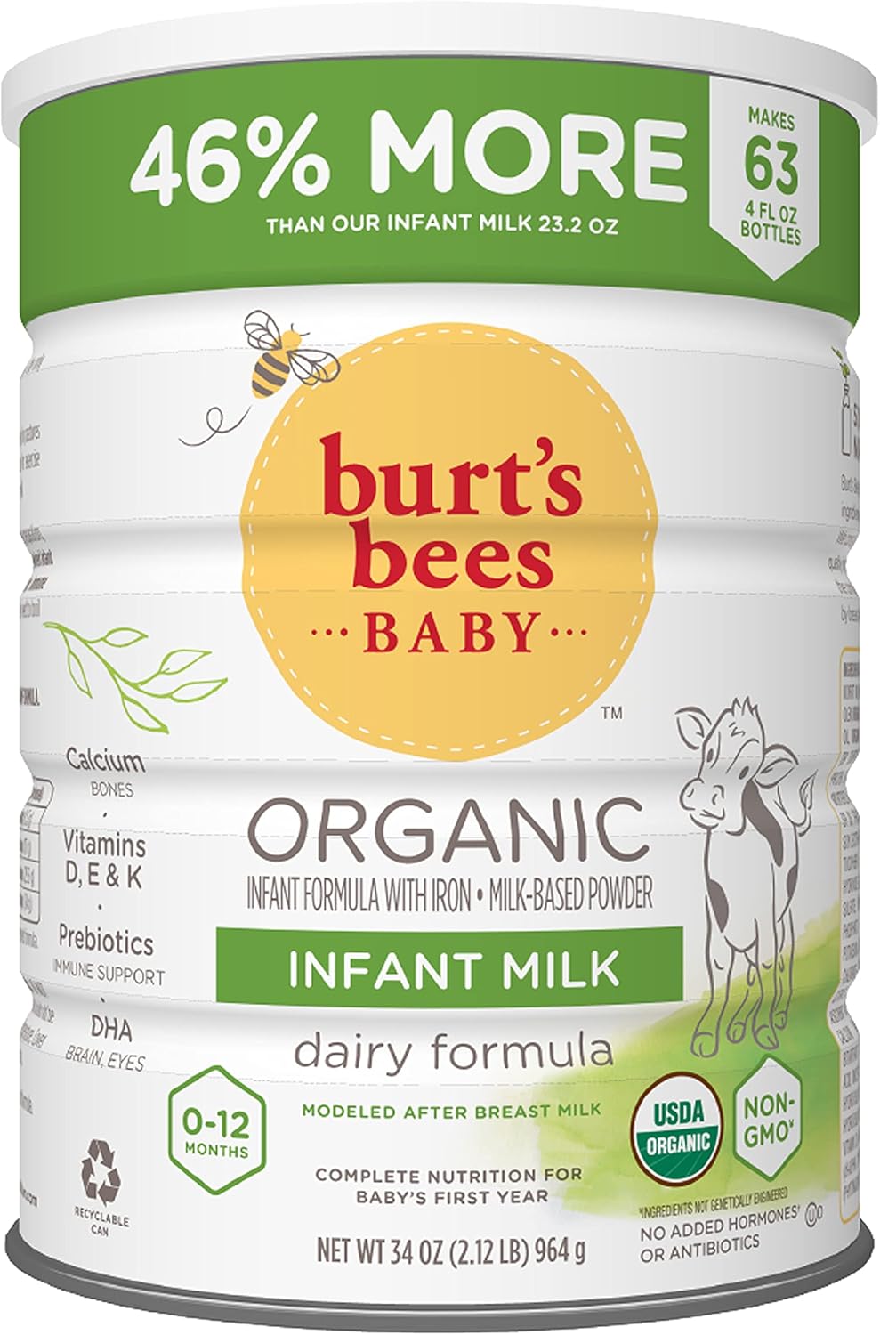 Organic Baby Formula with Iron, Milk-Based Powder, 34 Ounce Pack of 2 W54542