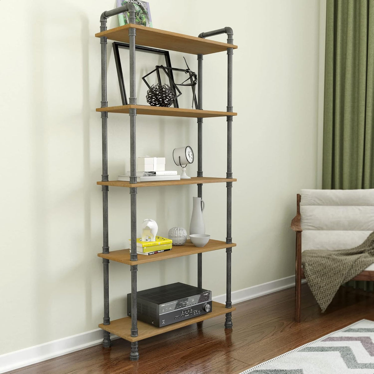 5-Tier Pine and Metal Etagere Bookcase F9769