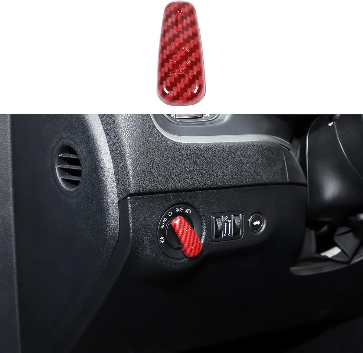 Red Carbon Fiber Headlight Control Switch Knob Cover Trim Pack of 2 C75927
