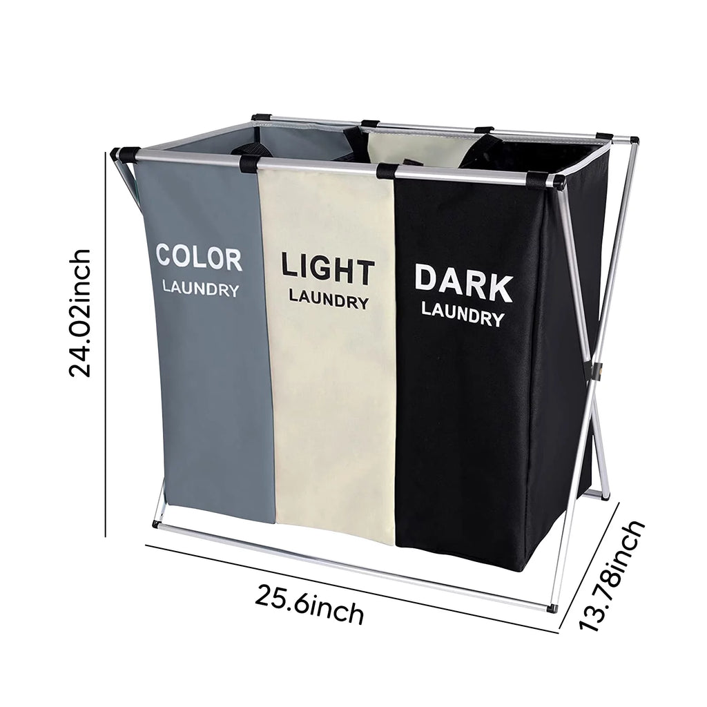 145L Large 3 Section Laundry Basket with Wheels and 3 Removable Bags T66831