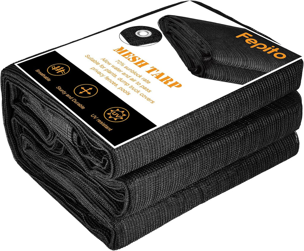 70% Heavy-Duty Mesh Tarp 8ftx16ft Black Shade Cloth Pack of 2 K789785