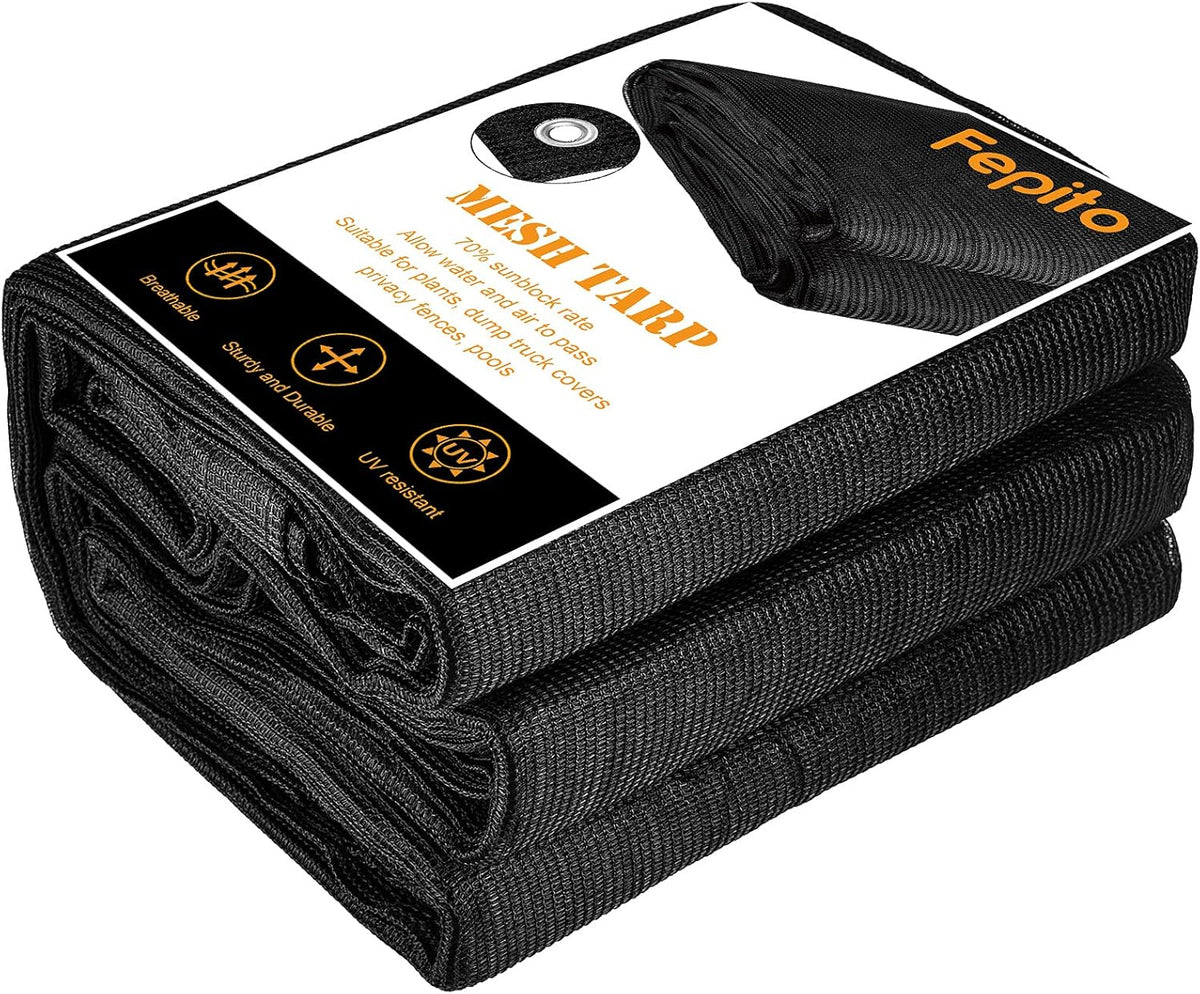 70% Heavy-Duty Mesh Tarp 8ftx16ft Black Shade Cloth Pack of 2 K789785