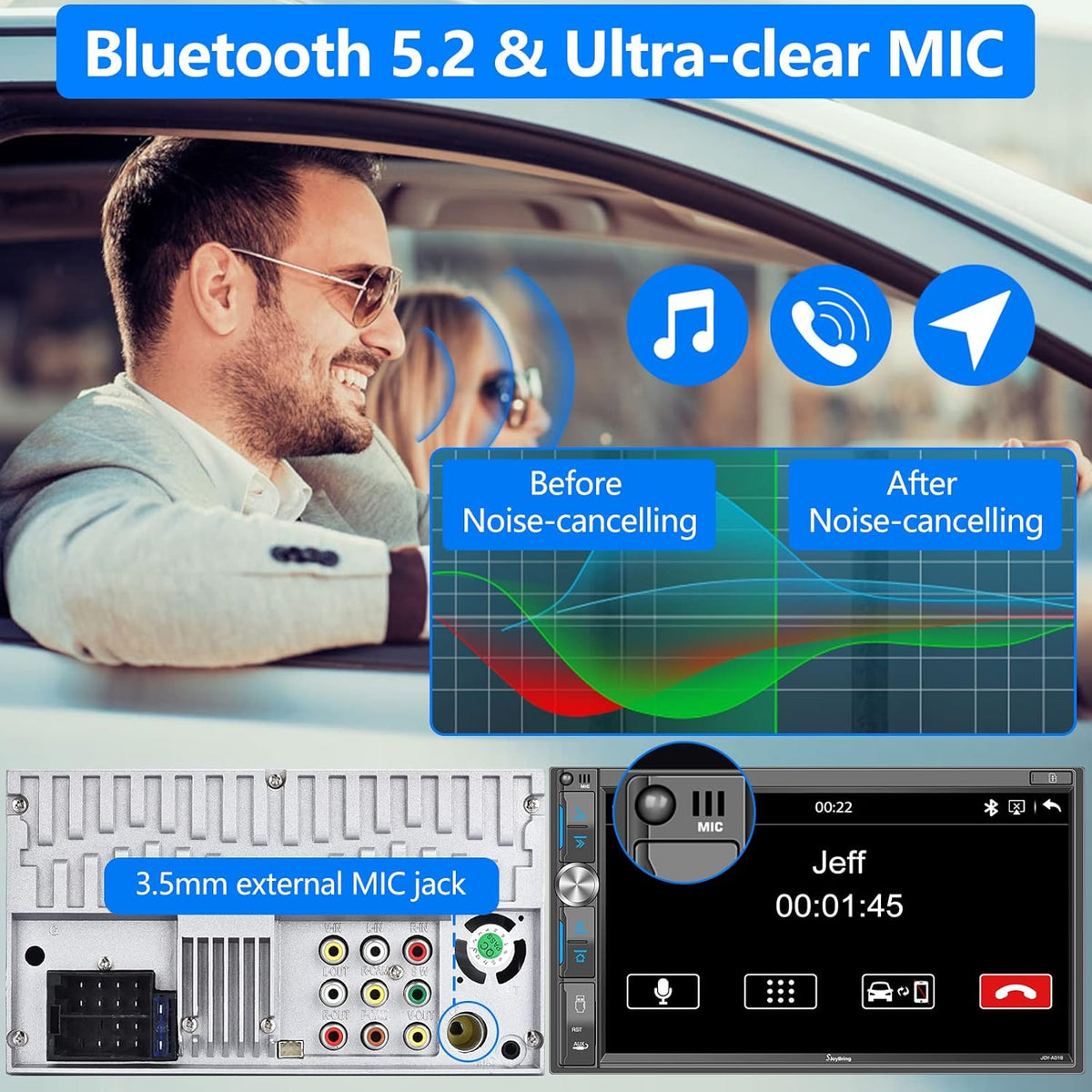 Double Din Car Stereo with 7 HD Touchscreen, Bluetooth 5.2, Backup Camera D31624