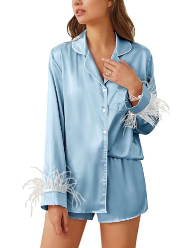 Women's Silk Satin Pajama Set Long Sleeve Sleepwear G735092