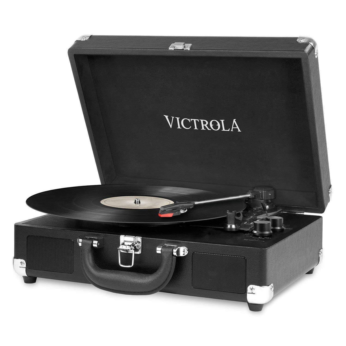 Black 3-Speed Bluetooth Suitcase Turntable with Speakers X61558