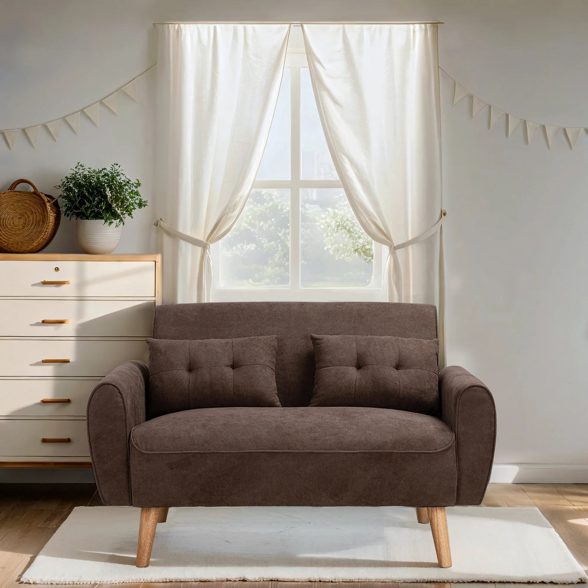 Dark Grey Fabric Upholstered 2-Seat Sofa C102