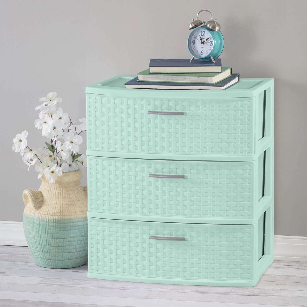 3 Drawer Wide Weave Tower White M3264