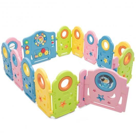 14 Panel Kids Activity Center Baby Playpen with Gate C62886