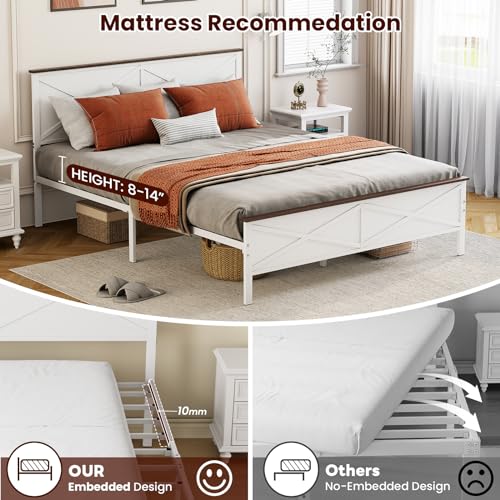 White Queen Size Metal Bed Frame with Headboard and Footboard U916