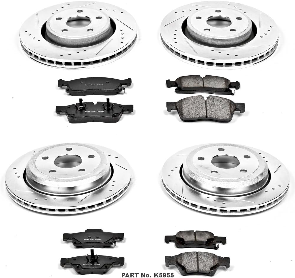 Front and Rear Carbon Fiber Brake Pads with Drilled & Slotted Brake Rotors Kit R22160