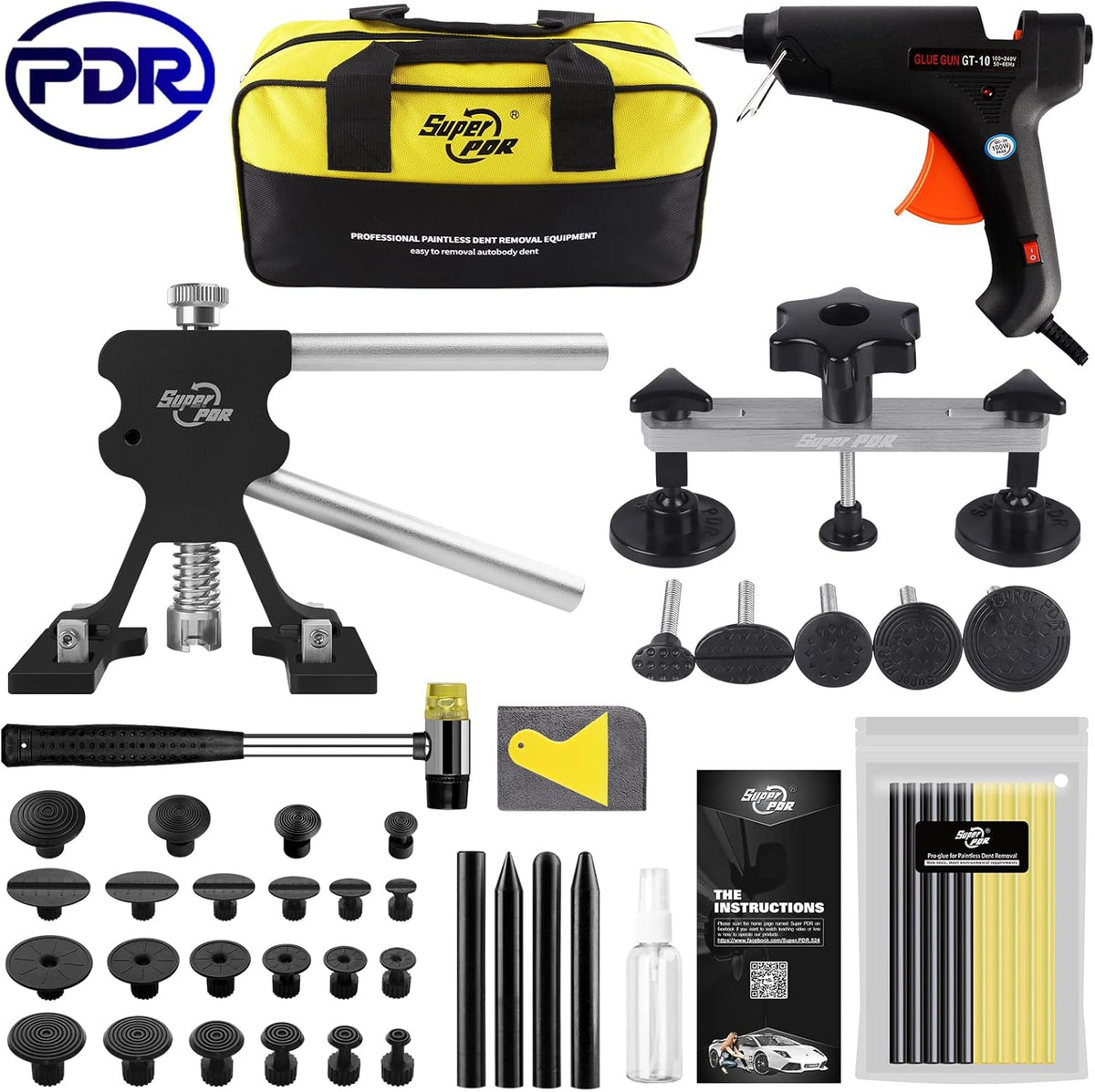 Paintless Dent Repair Kit with Bridge Dent Puller and Black Dent Lifter P4994