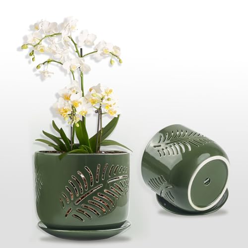 2 Pack 6+5 inch Ceramic Orchid Pots with Holes J770