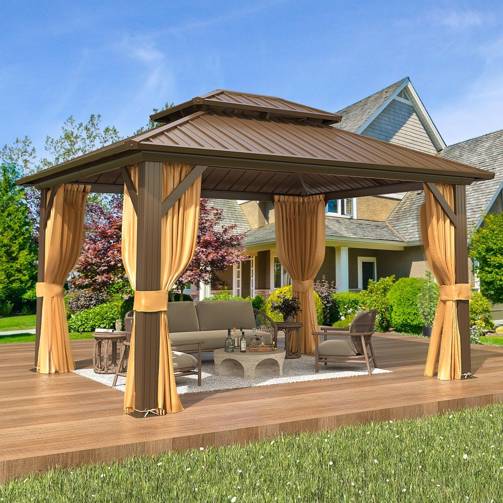 10'x12' Galvanized Steel Double Roof Metal Gazebo with Aluminum Frame O8830
