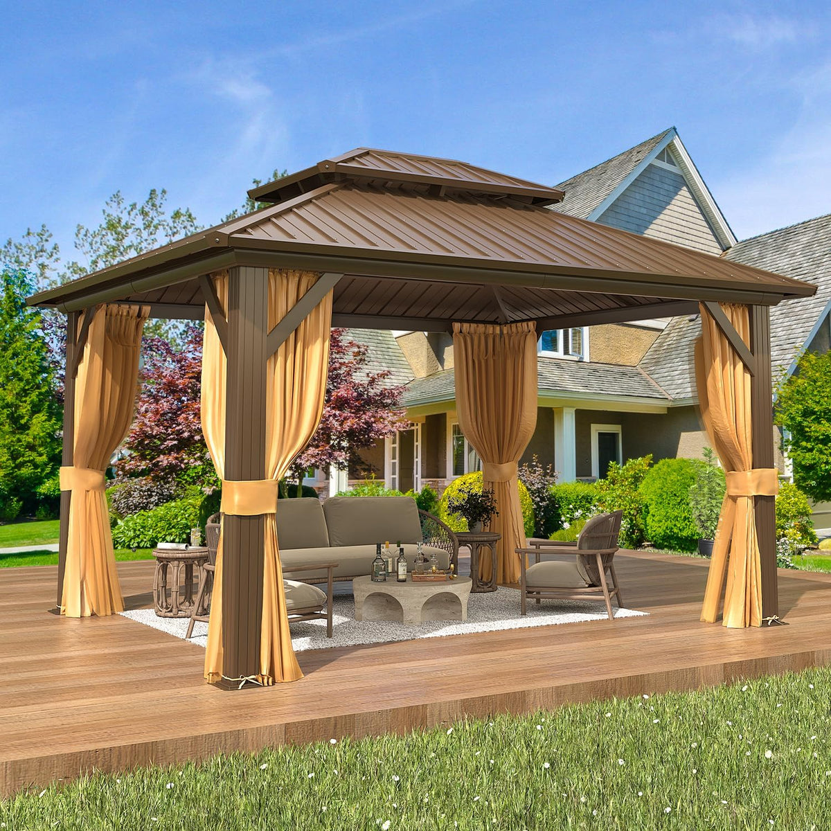 10'x12' Galvanized Steel Double Roof Metal Gazebo with Aluminum Frame O8830