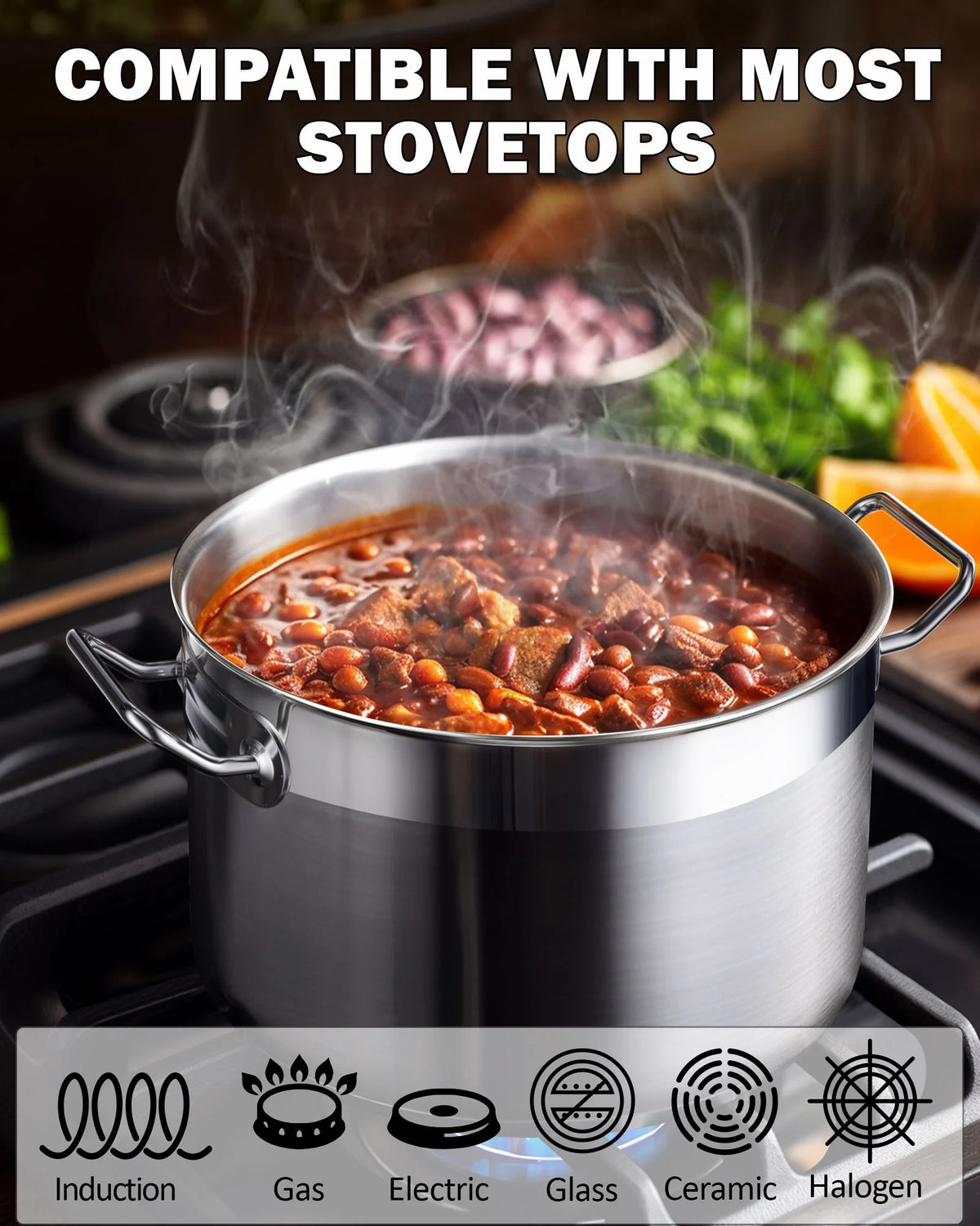 8 Quart Stainless Steel Stock Pot with Lid V8026