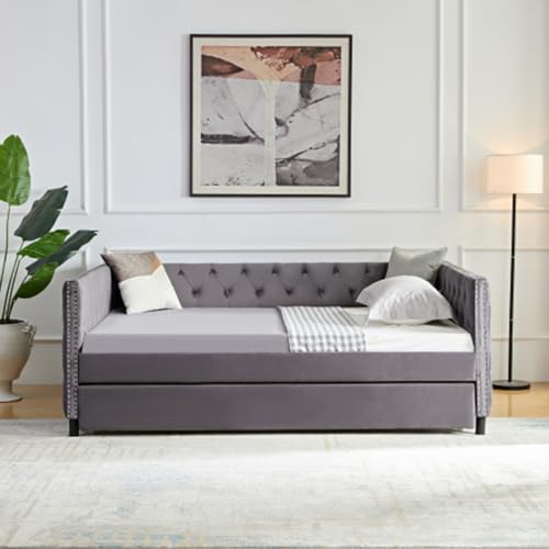 Beige Velvet 1-Seater Convertible Sofa Bed X2314