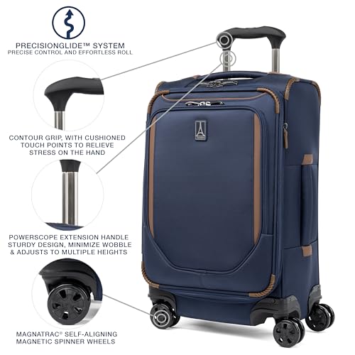 Lightweight Softside Expandable Carry on Luggage, 8 Wheel Spinner Suitcase, Compact Carry On 20-Inch, Patriot Blue L839