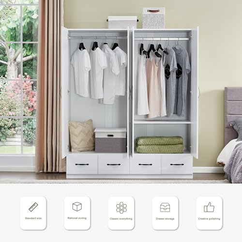 Gray Wooden Armoire Wardrobe with 3 Drawers B79210