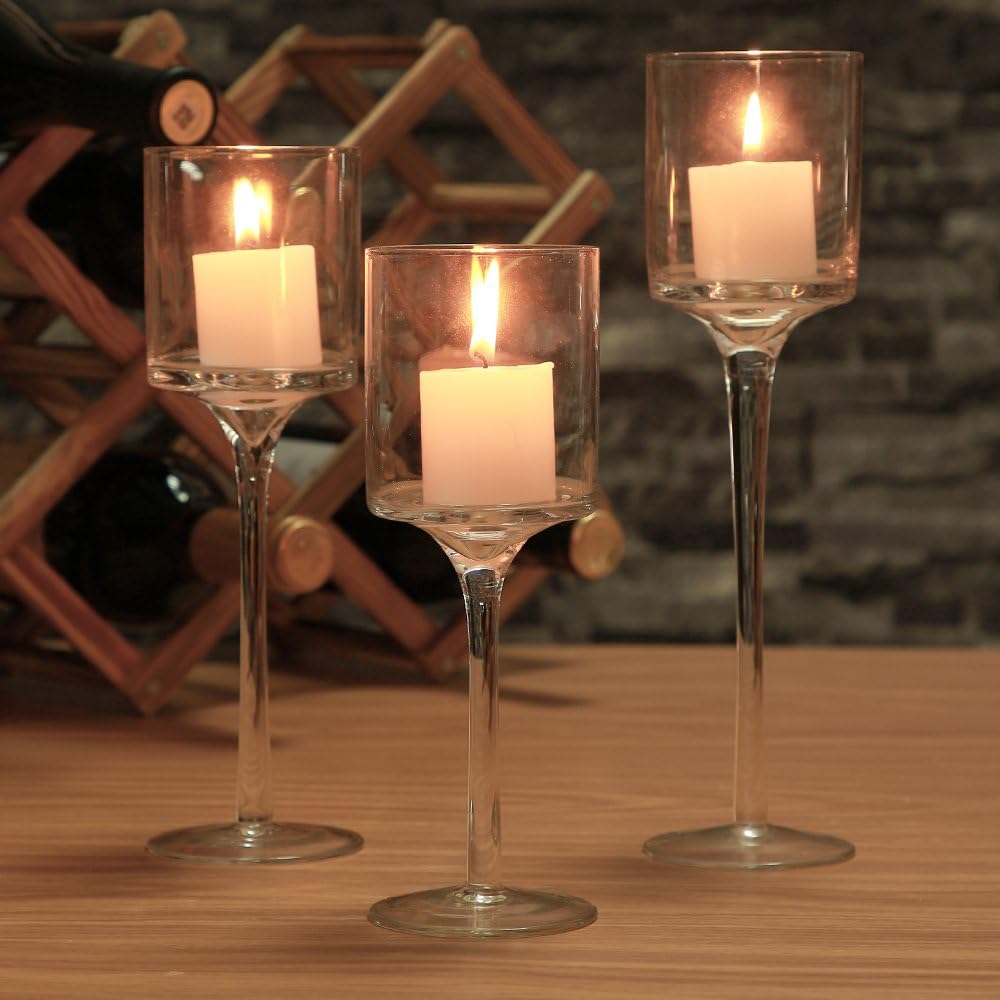 Set of 3 Clear Glass Candle Holders X85746