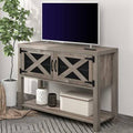 Wood Metal TV Stand with Storage Cabinets and Shelves Y8511