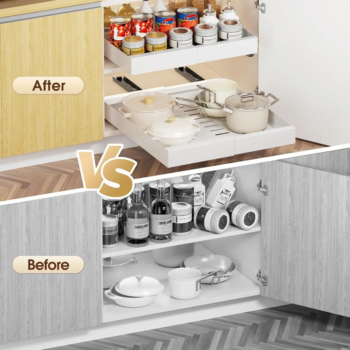 Pull Out Cabinet Organizer, 21 Deep Expandable Slide Out Drawers B513954