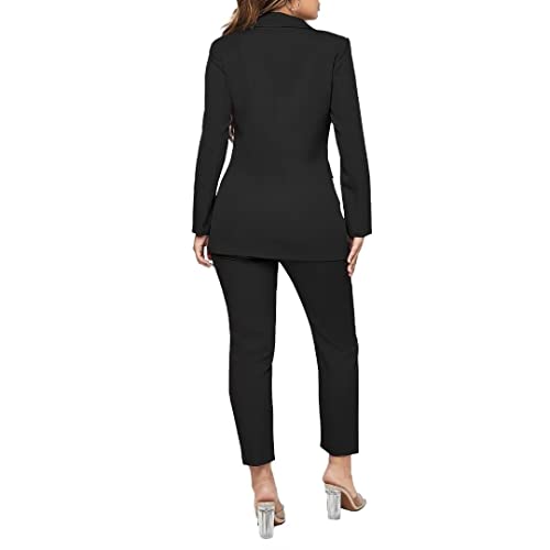Women Double Breasted Blazer Set 2 Piece Pants Outfits Long Sleeve Suit Set E7886