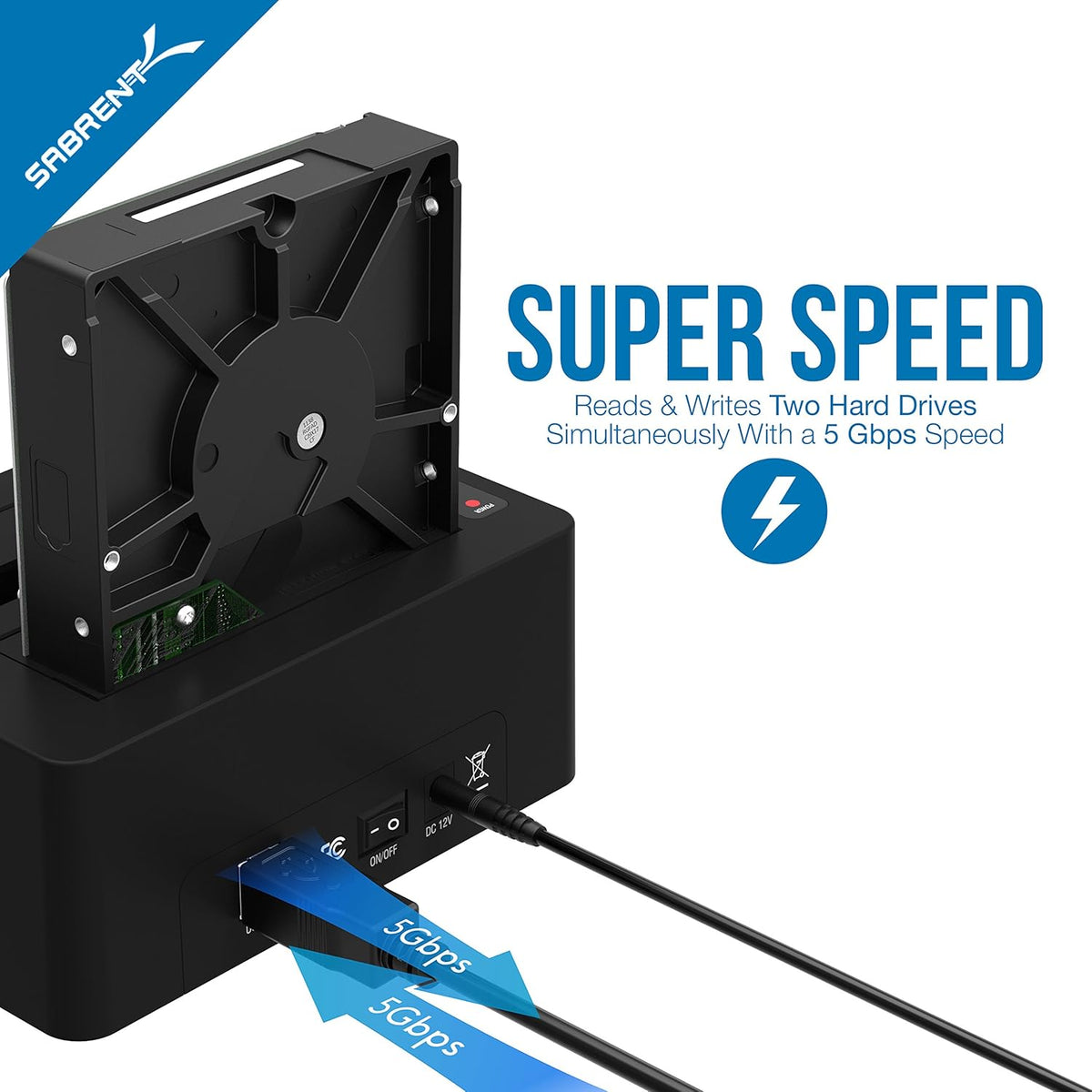 USB 3.0 to SATA Dual Bay External Hard Drive Docking Station for 2.5 or 3.5in HDD SSD with Hard Drive Duplicator Cloner Function 10TB Support Pack of 2 A1260