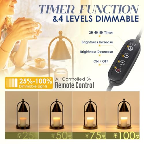 Candle Warmer Lamp with Timer, Electric Brass Candle Warmer Light, Dimmable Wax Melts Warmer M7076