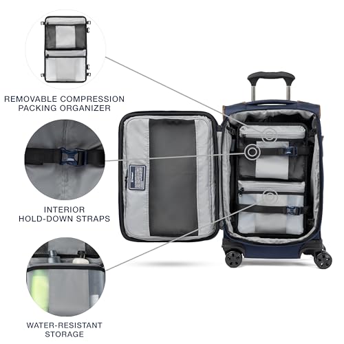 Lightweight Softside Expandable Carry on Luggage, 8 Wheel Spinner Suitcase, Compact Carry On 20-Inch, Patriot Blue L839