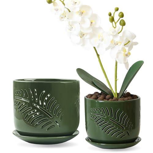 2 Pack 6+5 inch Ceramic Orchid Pots with Holes J770