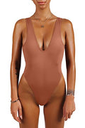 One Piece Swimsuit High Cut Low Back Retro K290589