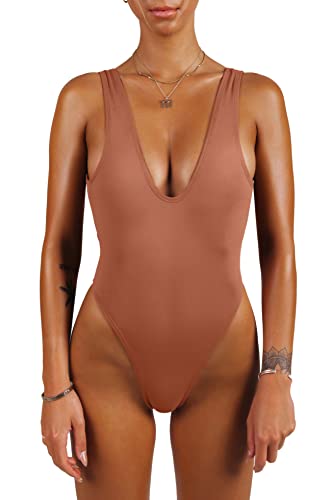 One Piece Swimsuit High Cut Low Back Retro K290589