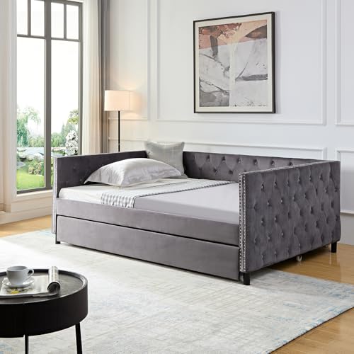 Beige Velvet 1-Seater Convertible Sofa Bed X2314