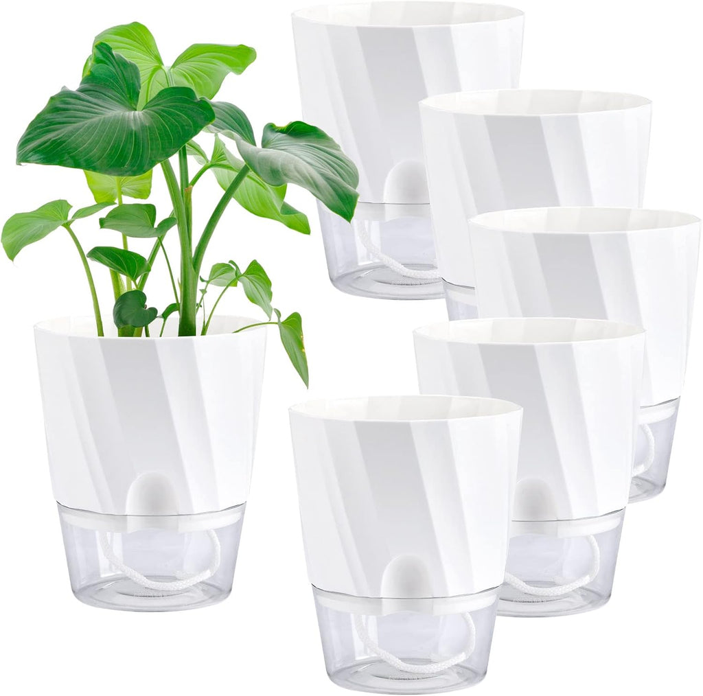 6 Pack Self Watering White Plant Pots M265