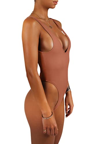 One Piece Swimsuit High Cut Low Back Retro K290589