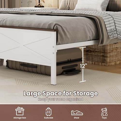 White Queen Size Metal Bed Frame with Headboard and Footboard U916