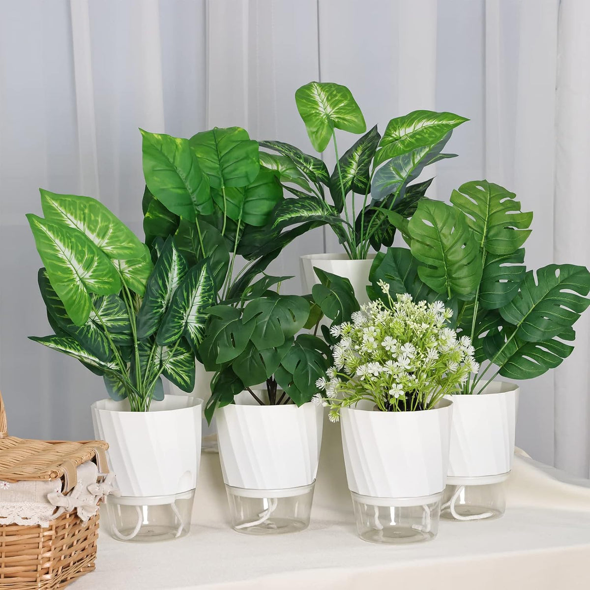 6 Pack Self Watering White Plant Pots M265
