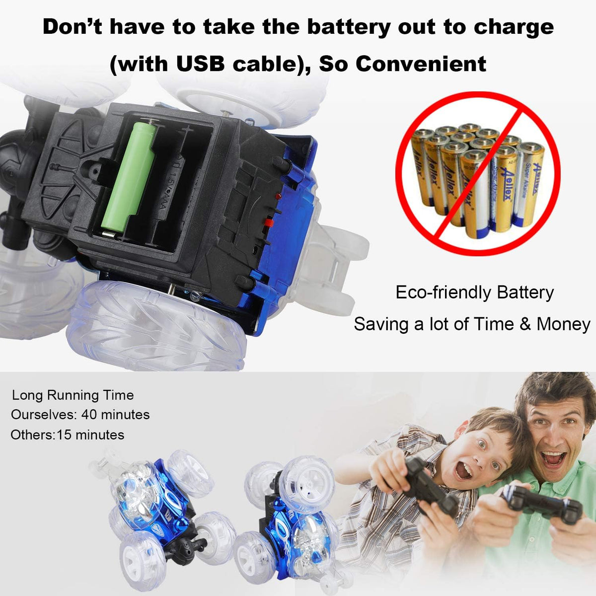 Remote Control Stunt Car with Colorful Lights & Music Switch, Rechargeable (Bule) Z52059