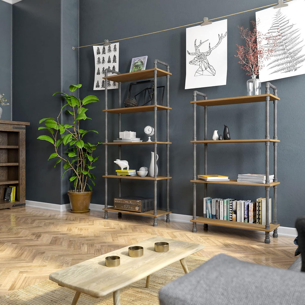 5-Tier Pine and Metal Etagere Bookcase F9769