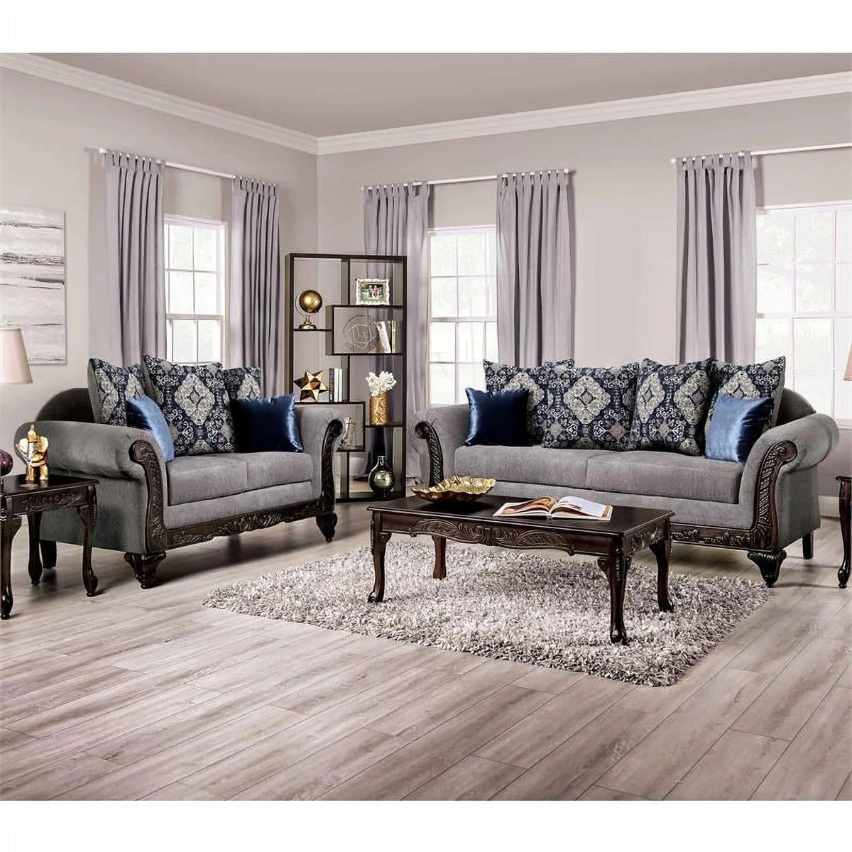 Gray Chenille 2-Piece Sofa Set B275