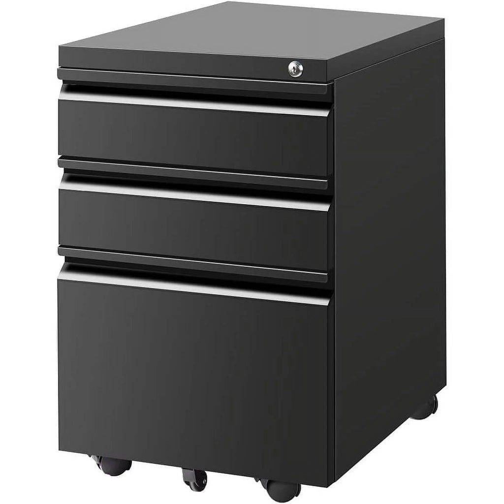 Black 3 Drawer Metal File Cabinet with Lock D5668