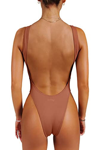 One Piece Swimsuit High Cut Low Back Retro K290589