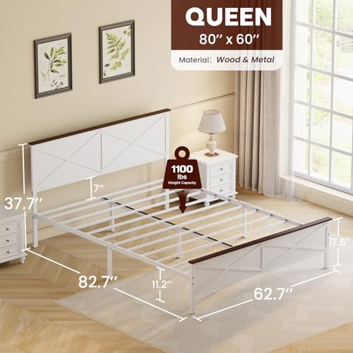 White Queen Size Metal Bed Frame with Headboard and Footboard U916