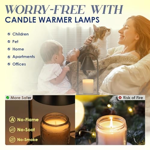 Candle Warmer Lamp with Timer, Electric Brass Candle Warmer Light, Dimmable Wax Melts Warmer M7076
